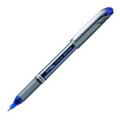 blauer Kugelschreiber mit Metallspitze. Gummierter Griff für besseren Halt.