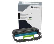 Lexmark Tonerkartusche in grauer Verpackung. Die Kartusche hat einen grünen Griff und eine blaue Rolle. Verpackung mit technischen Informationen.