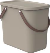 Beige rechteckiger Behälter mit braunen Griffen. Der Deckel ist flach und die Oberfläche ist glatt.