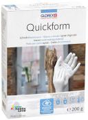 Verpackung für Quickform, ein schnelles Formmaterial aus Alginate. Abgebildet ist eine weiße Hand, die eine Holzstruktur berührt. Verpackung zeigt verschiedene Sprachen und Anweisungen.