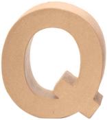 Dreidimensionale Buchstabenfigur in Form des Buchstabens Q. Aus hellem, unbehandeltem Material. Rundliche Kanten, stabil und leicht.