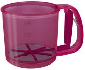 Transparente, pinke Messbecher mit Skalen für 125 und 250 Milliliter. Hat einen stabilen Henkel und einen speziellen Boden.