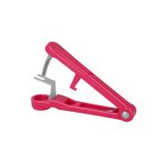 Rosa Obstschneider mit einem ergonomischen Griff. Die Klinge ist aus Metall und hat eine spezielle Form.