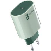 Grüner USB-Ladeadapter mit einem USB-C-Anschluss. Kompakte Form mit glatter Oberfläche.