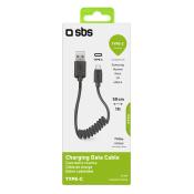Ladekabel mit USB und Type-C Anschluss. 50 cm lang, mit anti-verwickelndem Design.
