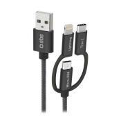 SBS USB-auf-Micro-USB-Kabel mit Lightning- und USB-C-Adaptern schwarz