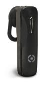 schwarzes Bluetooth-Headset. Kompakte Form mit Ohrbügel. Glänzende Oberfläche und Logo auf der Seite.