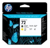 Schwarze Verpackung für HP Designjet Tinte. Auf der Vorderseite sind blaue Schmetterlinge. Angaben zu Farbe: Matte Black und Yellow. Hinweis auf Original HP Tinte.