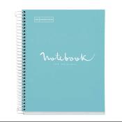 Türkisfarbenes Notizbuch mit Spiralbindung. Auf dem Cover steht 'Notebook THE ORIGINAL' in weißer Schrift.