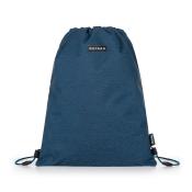 dunkelblauer Rucksack mit Kordelzug. Schlichte, glatte Oberfläche. OXYBAG-Logo auf der Vorderseite.