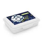 Aufbewahrungsbox mit Fußballmotiv. Deckel zeigt einen Fußball und einen Fußballschuh.