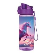 Wasserflasche mit lila Deckel. Auf der Flasche ist ein einhorn und der Schriftzug 'The Dreamer' abgebildet.