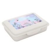 Aufbewahrungsbox mit buntem Deckel. Der Deckel zeigt florale Muster in Pastellfarben.