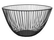 Schwarze Drahtschale in konischer Form. Offenes Design mit feinen Drähten.
