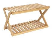 Holzregal aus Bambus mit zwei Ablagen. Klappbar und leicht.