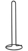 Schwarzer Papierrollenhalter aus Metall. Hohe, schlichte Form mit runder Basis.