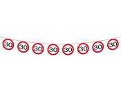 Eine Reihe von Verkehrszeichen mit der Zahl 30 in der Mitte. Die Zeichen sind rot umrandet und auf weißem Hintergrund.
