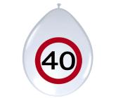 weißer Luftballon in Tropfenform. Aufgedruckt ist ein rotes Verkehrsschild mit der Zahl 40.