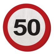 Verkehrsschild mit der Zahl 50 in schwarzer Schrift. Roter Rand, weißer Hintergrund.