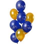 FOLAT Luftballons Happy Birthday 12 Stück Latex blau, gold