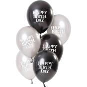 FOLAT Latexballons Happy Birthday Glossy 6 Stück schwarz/weiß