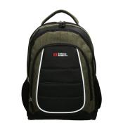 Schwarzer Rucksack mit grünen und schwarzen Akzenten. Logo von Enrico Benetti auf der Vorderseite.