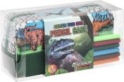 Pencil Case zum Ausmalen mit Dinosaurier-Motiven. Enthält 6 Filzstifte. Verpackt in durchsichtiger Box.
