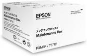 Weißer Karton mit der Aufschrift 'Maintenance Box'. Logo von Epson und Produktinformationen auf der Verpackung.