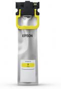 Gelbe Tintenpatrone von Epson. Verpackung in silberner Folie.