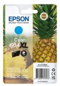 Cyanfarbige Tintenpatrone, Modell 604 XL. Verpackung zeigt eine Ananas. Geeignet für Epson-Drucker, 4,0 ml Inhalt.