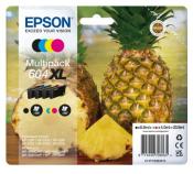 Multipack von Epson mit vier Tintenpatronen in den Farben Schwarz, Cyan, Magenta und Gelb. Verpackung zeigt eine Ananas. Für Drucker der Expression Home Serie.