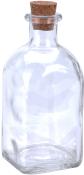Durchsichtige Glasflasche mit Korken. Rechteckige Form, ohne Aufdruck.