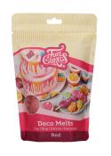 Tüte mit roten Deco Melts von Fun Cakes. Geeignet zum Dippen und Dekorieren von Backwaren.