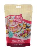 Verpackung von Deco Melts in hellblau. Abgebildete Torte und verschiedene bunte Süßigkeiten.