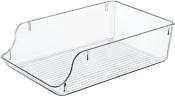 Transparente Aufbewahrungsbox mit offenen Seiten. Flacher Boden mit Rillen.