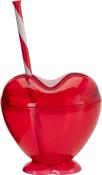 Trinkbecher Herz mit Strohhalm 350 ml rot