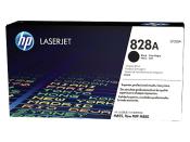 Schwarze Tonerkartusche für HP LaserJet Drucker. Modell 828A. Verpackung mit bunten Schriftzügen und HP-Logo.