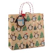 Geschenktasche Weihnachtsbäume Pinguine 33 x33 x 12 cm bunt