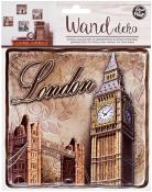 Wanddeko mit dem Schriftzug London. Abbildung von Big Ben und der Tower Bridge.
