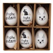 Ostereier Frohe Ostern 14 cm 6 Stück weiß/schwarz