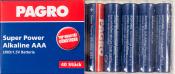 Packung mit 40 AAA Alkaline Batterien. Blaues Design mit rotem Logo.