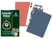 Spielkartenpackung von Piatnik mit grünem Karton. Zwei Karten sichtbar, eine rote Rückseite und eine schwarze Pik-Karte.