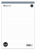 Weißes liniertes Notizblatt. Oben mit Logo und unten mit Markenname.