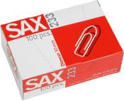 Weiße Box mit rotem Design. Enthält 100 Büroklammern.