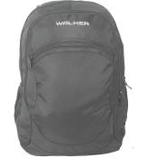Schwarzer Rucksack mit einem Hauptfach und einer vorderen Reißverschlusstasche. Das Material wirkt robust.