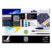TOMBOW Fudenosuke Pastel 6 Brush Pens Bundle mit Aquarellblock A5 schwarz