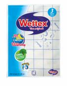 Verpackung von Wettex. Drei dünne, saugfähige Tücher. XXL Format 25 x 36 cm. 100% kochfeste Naturfaser. Waschbar bis 95°C.
