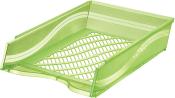 Grüner Ablagekorb aus Kunststoff mit gewelltem Design. Offene Struktur für gute Luftzirkulation.