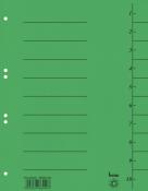grünes Trennblatt mit schwarzen Linien. Links Platz für Notizen, rechts eine Skala von 1 bis 10. Drei Löcher für Ordner.