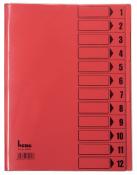 roter Ordner mit 12 Registerkarten. Jede Registerkarte nummeriert von 1 bis 12. Klare, schwarze Pfeile neben den Zahlen.